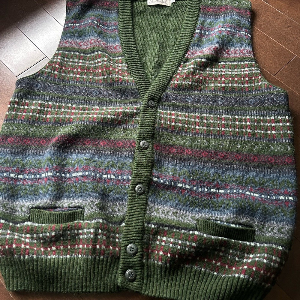 Vintage Arnold Palmer Pine Green Patterned Knit Button-Up Sweater Vest - Picture 2 of 4